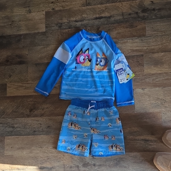 Kids Blue Cartoon Rashguard Set - Picture 1 of 2
